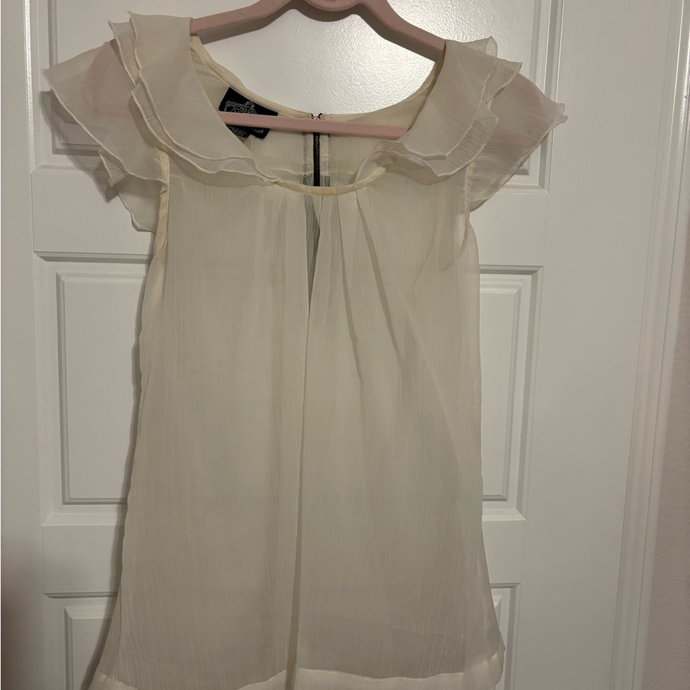 Angie Cream Ruffle Collar Chiffon Top
